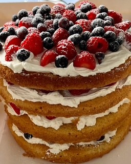 Fresh berry layer cake at Flying Cloud Cafe