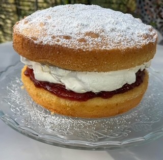 Homemade Victoria sponge cake at Flying Cloud Cafe