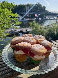 Strawberry muffins with a river view